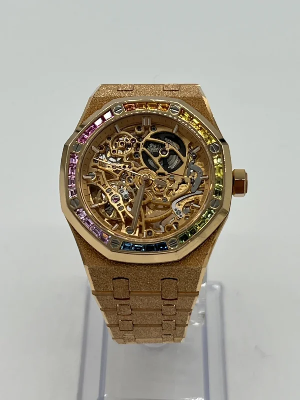 Audemars Piguet Royal Oak 15468OR.YG.1259OR.01 Openworked Frosted Rose Gold Rainbow Bezel - Image 2