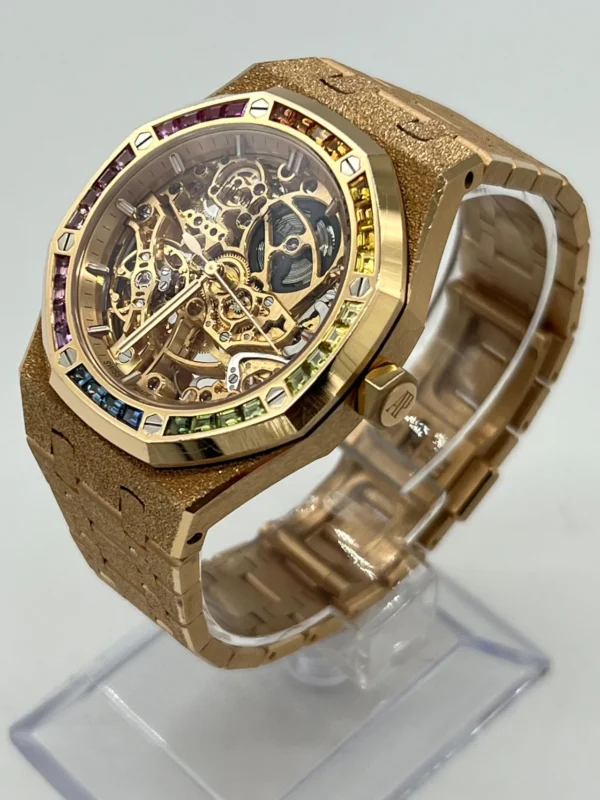 Audemars Piguet Royal Oak 15468OR.YG.1259OR.01 Openworked Frosted Rose Gold Rainbow Bezel - Image 3