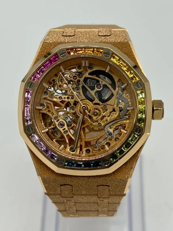 Audemars Piguet Royal Oak 15468OR.YG.1259OR.01 Openworked Frosted Rose Gold Rainbow Bezel